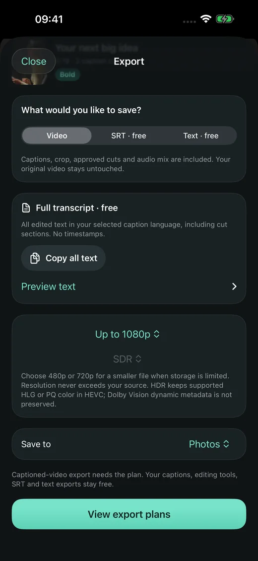 Video export options in Capbeam
