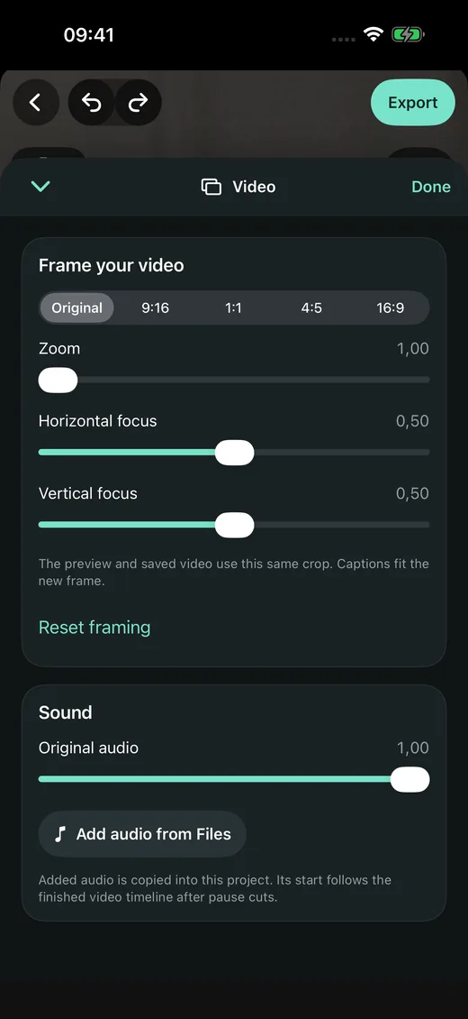 Portrait and landscape framing controls in Capbeam